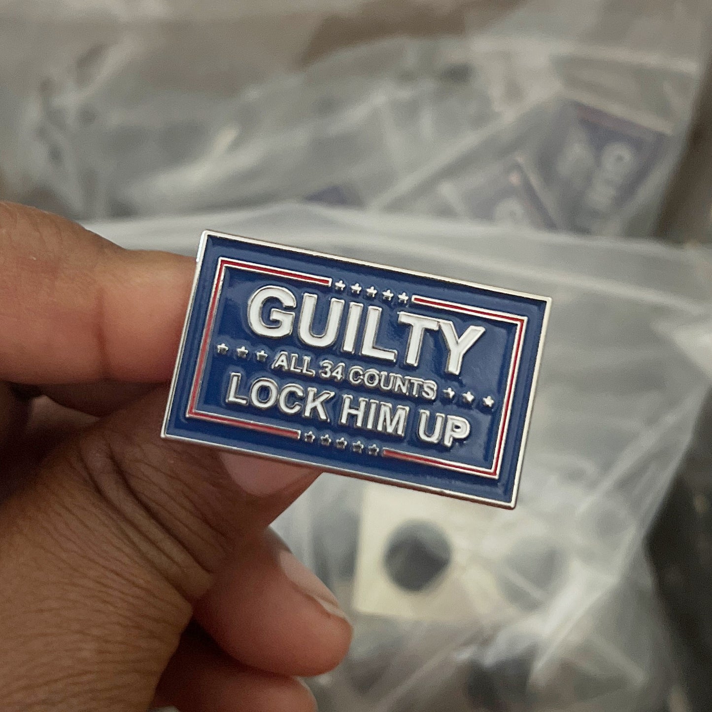 Guilty - All 34 Counts Lapel Pin